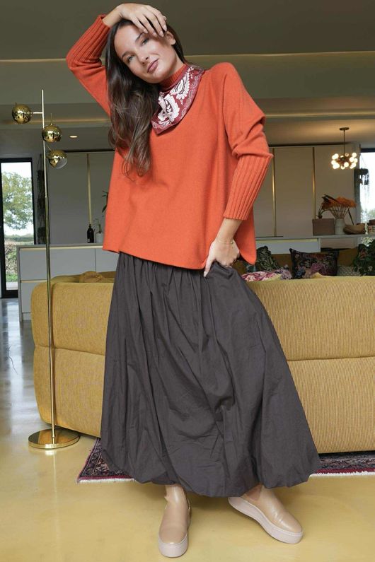 Paloma Bubble Hem Midi Skirt Chocolate